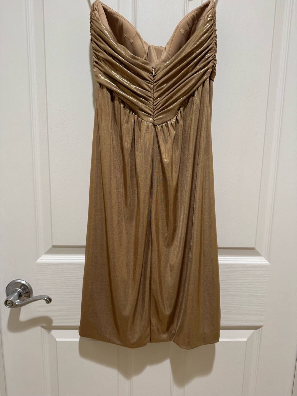 Vintage Caché Metallic Gold Strapless Ruched Cocktail Dress - Picture 2 of 6